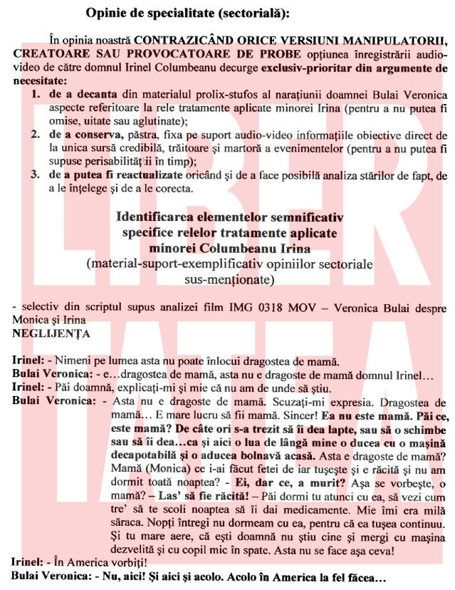 Concluzia specialistului Tudorel Butoi: Irina era bătută de mamă