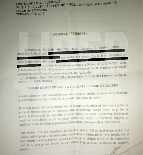 Moni RENUNȚĂ la Irinuca! Copila rămâne DEFINITIV în grija tatălui! VEZI DOCUMENTELE EXCLUSIVE