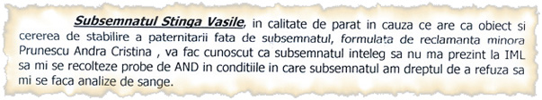 Libertatea a intrat în posesia scrisorii prin care Stîngă refuză să-și facă testul ADN. El nu riscă nimic, fiindcă are acest drept, conform legii