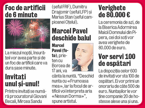 Iată cum va fi la nunta lui Borcea!