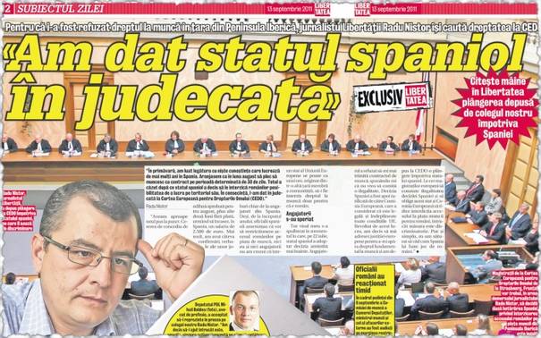 Plângerea jurnalistului Libertatea, Radu Nistor, acceptată la CEDO: "Începem bătălia cu Spania"