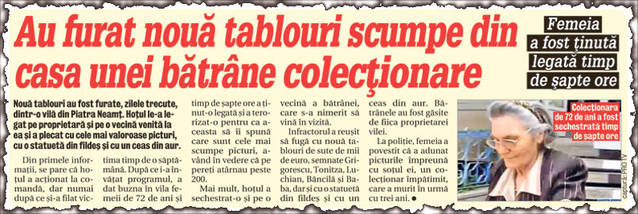 L-au prins pe hoţul care a furat nouă tablouri scumpe din casa unei colecţionare
