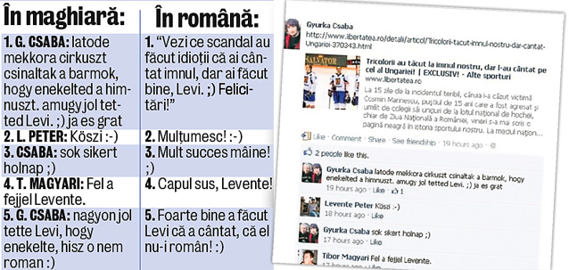 Captura după dialogul purtate pe Facebook de Peter Levente cu unul dintre prietenii săi