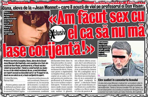 În decembrie anul trecut, Libertatea a publicat o declarație a elevei Oana R., în care susținea că s-a culcat cu profesorul pentru ca acesta să n-o lase corijentă