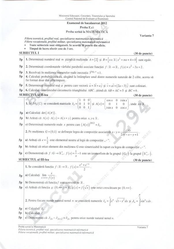 BACALAUREAT 2012 | Iată subiectele la matematică şi istorie, din sesiunea specială de la BAC