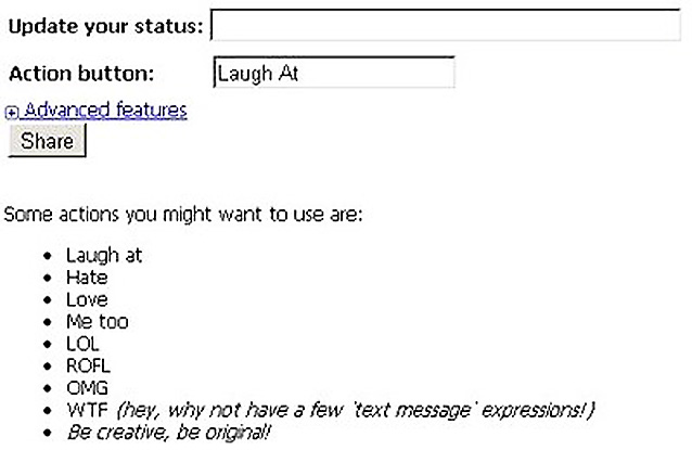 Poţi adaugă statusurilor din Facebook un buton cu orice text vrei: 