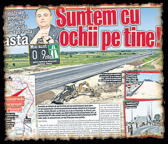 Libertatea i-a promis acum câteva zile ministrului Silaghi că va urmări dacă își va respecta promisiunea privind inaugurarea autostrăzii pe 30 iunie Ministrul transporturilor amână din nou, cu o lună, deschiderea autostrăzii Bucureşti-Ploieşti