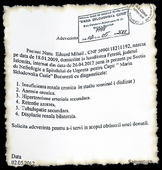 Actul care arată afecţiunile micuţului Eduard