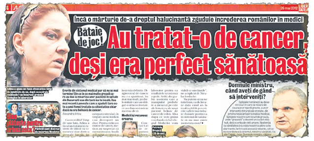 Pe 26 mai, Libertatea a publicat coșmarul prin care a trecut Adina Stan Deşi cei de la spital au recunoscut eroarea în cazul femeii tratate de cancer, cu toate că era sănătoasă , autorităţile nu au reacţionat timp de doi ani | EXCLUSIV