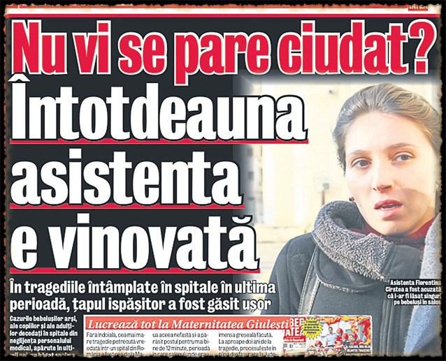 Pe 29 mai, Libertatea a publicat un articol în care dezvăluia faptul că, în ultimii ani, vinovate de tragediile din spitale sunt găsite doar asistente m Deşi cei de la spital au recunoscut eroarea în cazul femeii tratate de cancer, cu toate că era sănătoasă , autorităţile nu au reacţionat timp de doi ani | EXCLUSIV