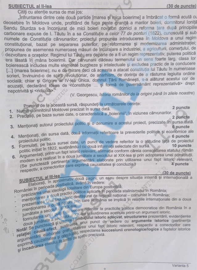 BAC 2012. SUBIECTELE LA ISTORIE. Tu ai fi ştiut ce să scrii?
