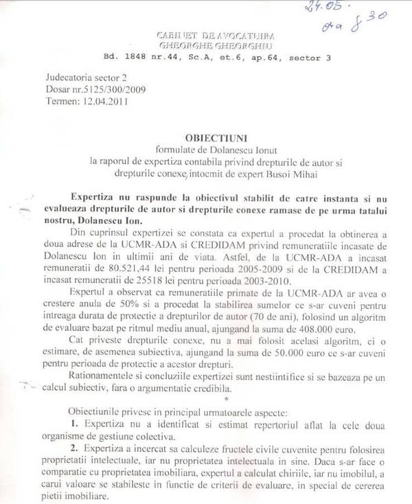 Iată actul prin care Ionuţ Dolănescu a cerut reevaluarea drepturilor de autor ale lui Ion Dolănescu! 