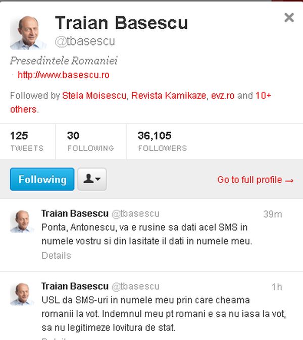 Cum îi "urechează" Băsescu pe Antonescu și Ponta pe Twitter