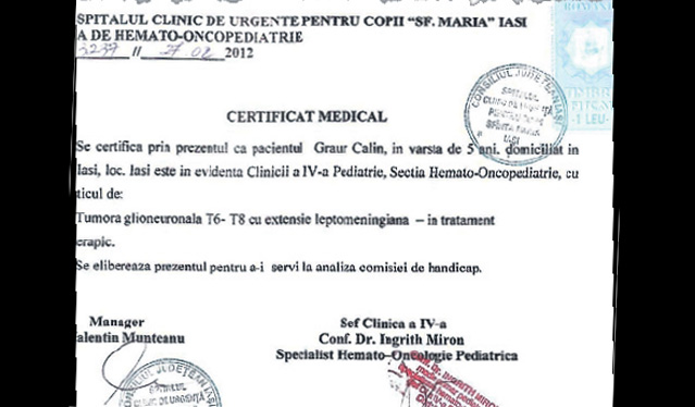 Copilul care se luptă cu un tip nou de cancer. Suferă de o tumoră cerebrală neclasificată încă de Organizaţia Mondială a Sănătăţii