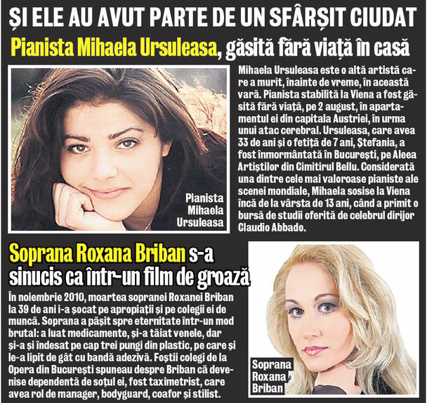 Lumea artistică pare blestemată! Soprana Mirela Zafiri a decedat ieri dimineaţă