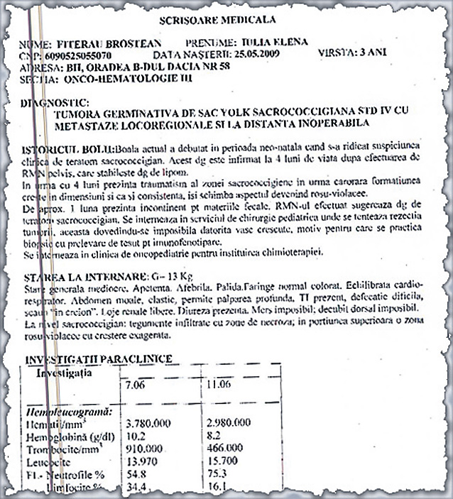 Fetiţa cu «gâlma» cât un cancer