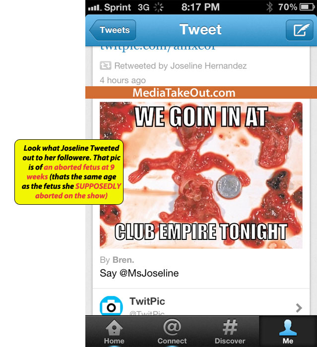 Joseline Hernandez, poza cu făt avortat pe Twitter