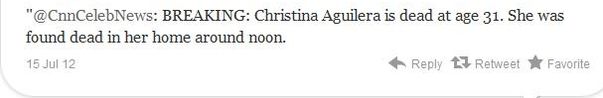 Zvonul care a luat amploare pe Twitter: "CNN: Christina Aguilera a murit"