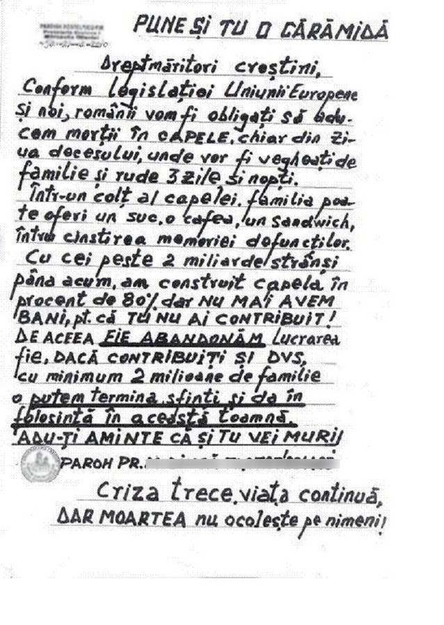 ”Adu-ți aminte că ȘI TU VEI MURI!” Metoda HALUCINANTĂ prin care UN PREOT LE CERE BANI ENORIAȘILOR!