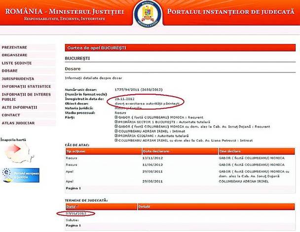 Primul termen de judecată a fost anunțat pe site-ul Curții de Apel București