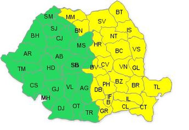 ATENŢIE! COD GALBEN de PLOI, NINSOARE şi POLEI, pentru 26 de ore. Vezi zonele afectate!