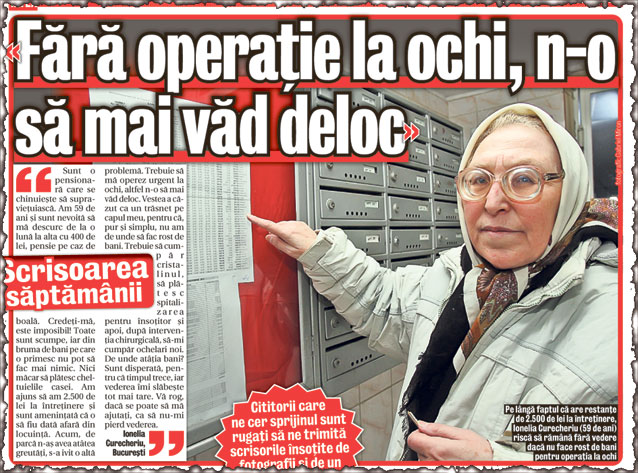 Ne scriu cititorii | «Mulţumesc, Libertatea, am primit bani pentru operaţia la ochi»