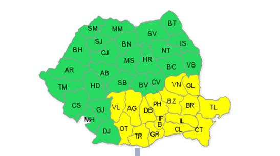 Atenționare COD GALBEN de VÂNT și NINSORI pentru mai multe județe. Vezi zonele afectate!