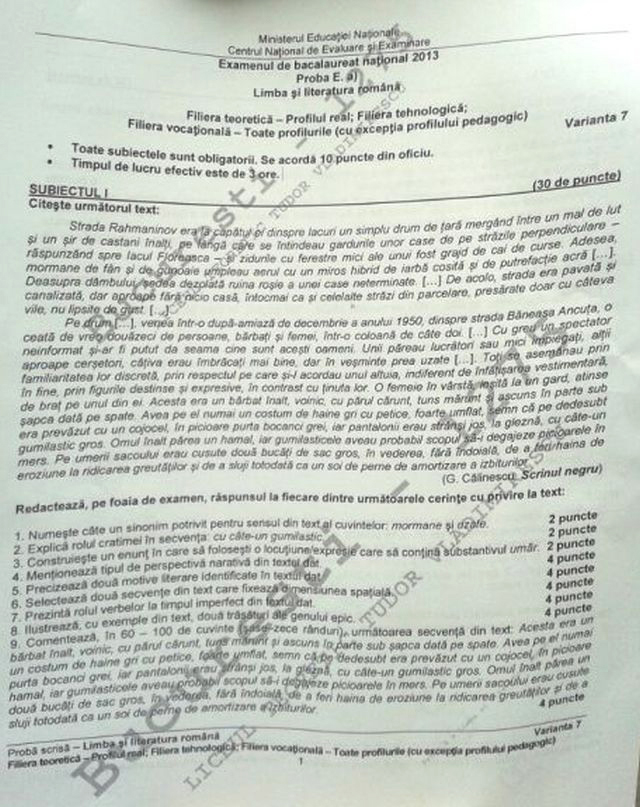 BACALAUREAT 2013 | Vezi subiectele la limba şi literatura română!