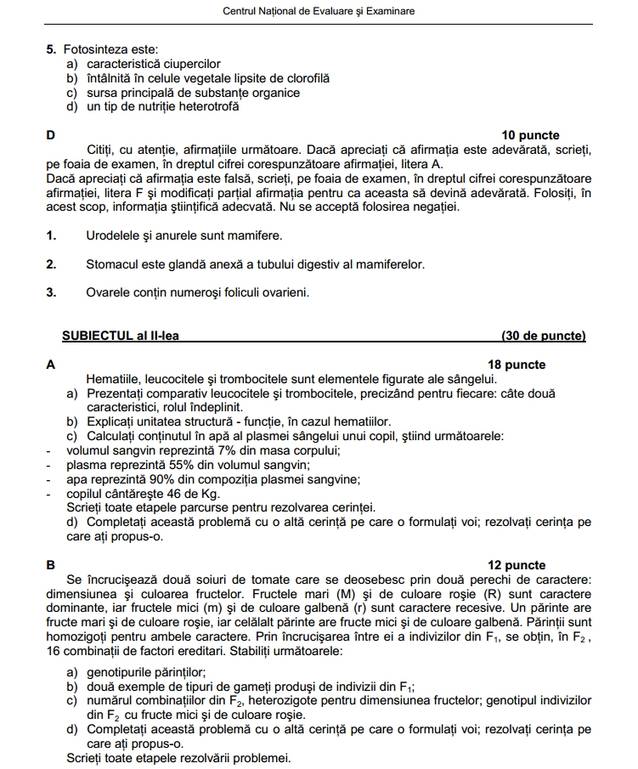 BACALAUREAT 2013 | SUBIECTELE ŞI BAREMELE la proba de biologie