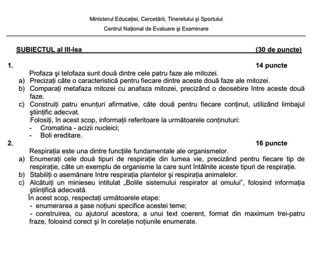 BACALAUREAT 2013 | SUBIECTELE ŞI BAREMELE la proba de biologie