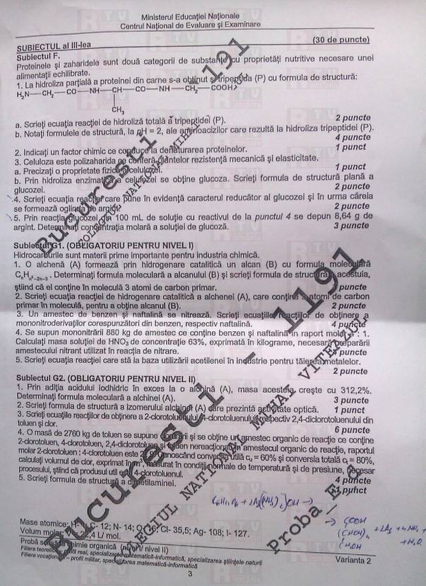 BACALAUREAT 2013. Ce SUBIECTE s-au dat la CHIMIE