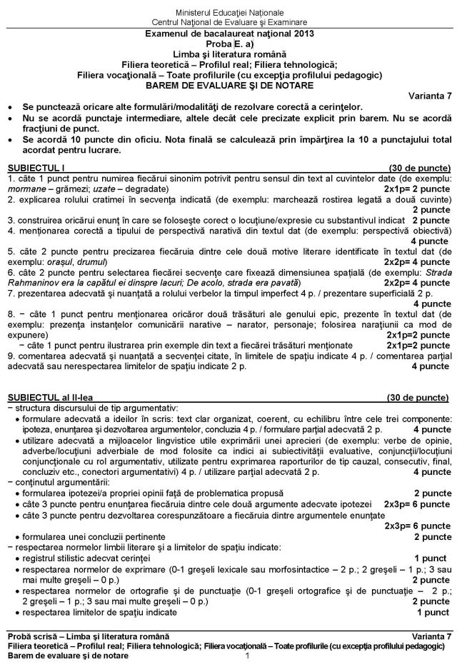 BACALAUREAT 2013 | Vrei să afli ce notă ai luat la română? Vezi aici baremul de corectare!