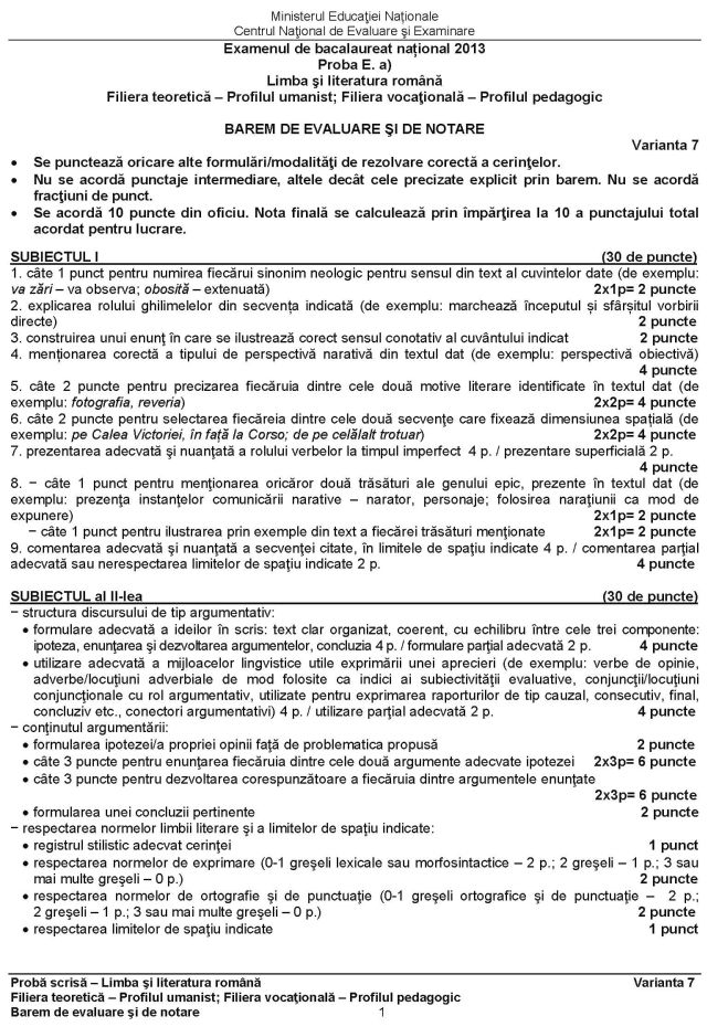 BACALAUREAT 2013 | Vrei să afli ce notă ai luat la română? Vezi aici baremul de corectare!