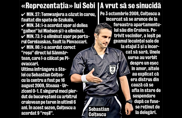 Adrian Porumboiu este scandalizat de prestaţia lui Sebastian Colţescu: «Desfigurezi arbitrajul cu el»