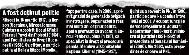 La cei 97 de ani, pe care-i împlineşte astăzi, Mircea Ionescu Quintus rememoreză episoade din viaţa sa: «Doi colegi de clasă l-au asasinat pe Armand Călinescu»
