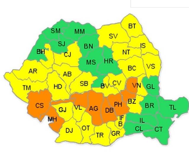 COD PORTOCALIU ŞI GALBEN de ploi, vânt şi grindină. HARTA zonelor afectate