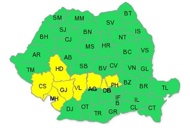 COD PORTOCALIU ŞI GALBEN de ploi, vânt şi grindină. HARTA zonelor afectate