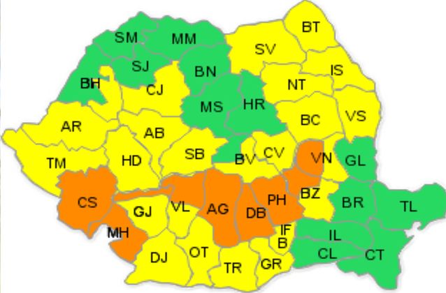 COD PORTOCALIU de PLOI TORENŢIALE! Vezi judeţele vizate!