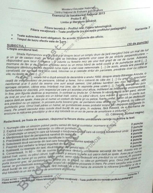 BACALAUREAT 2014 | VEZI SUBIECTELE DE ANUL TRECUT, de la LIMBA ŞI LITERATURA ROMÂNĂ!