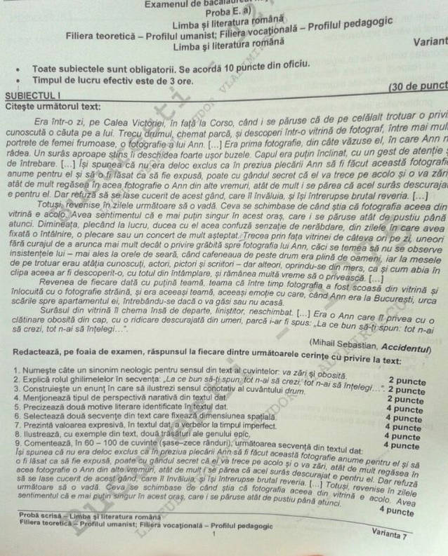 BACALAUREAT 2014 | VEZI SUBIECTELE DE ANUL TRECUT, de la LIMBA ŞI LITERATURA ROMÂNĂ!