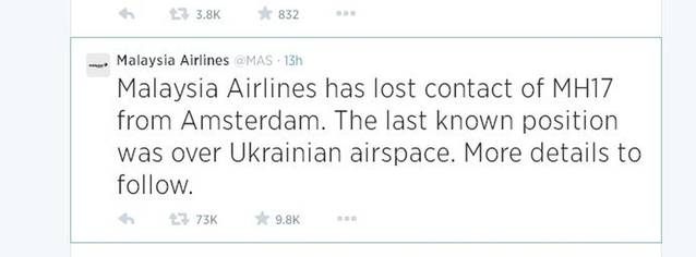 INCREDIBIL! CE A POSTAT pe TWITTER COMPANIA MALAYSIA AIRLINES, înainte de TRAGEDIA AVIATICĂ!