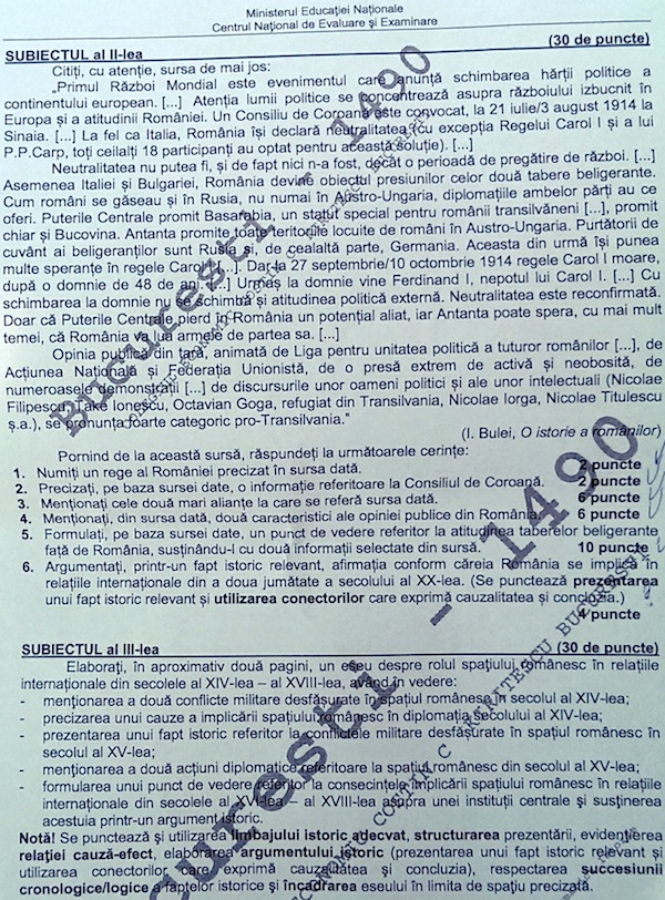 BACALAUREAT 2014: SUBIECTELE la matematică şi istorie