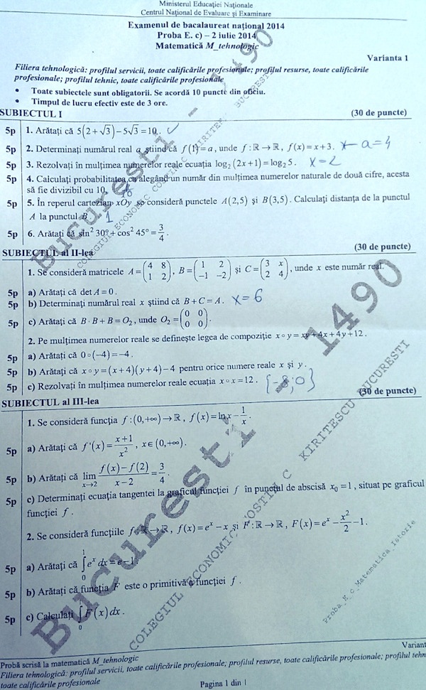 BACALAUREAT 2014: SUBIECTELE la matematică şi istorie