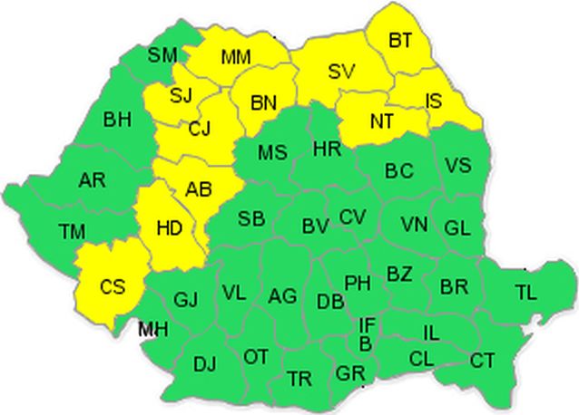 COD GALBEN de ploi abundente. Vezi harta județelor afectate!