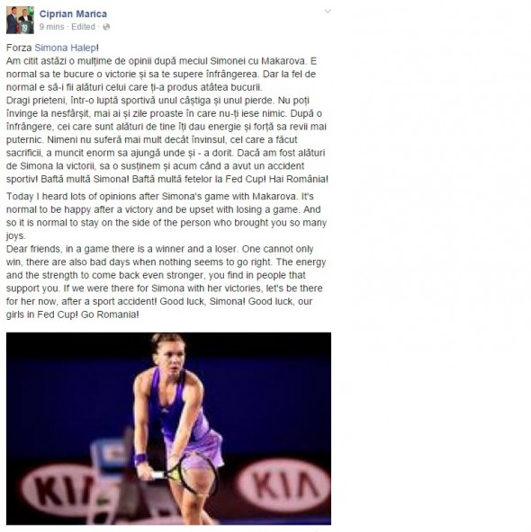 Simona Halep a primit un mesaj de susținere de unde nu se aștepta