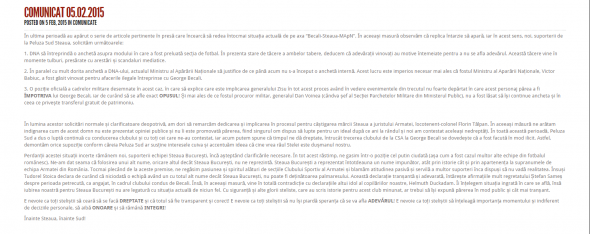 steaua comunicat