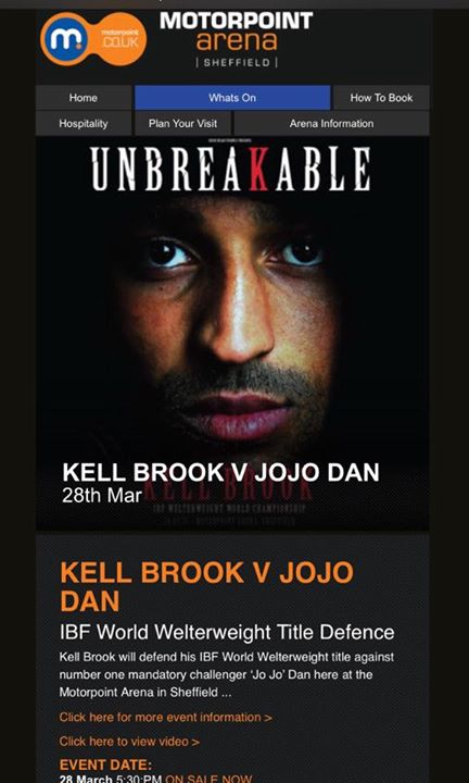 Afis meci Kell Brook - Jo Jo Dan -28 martie