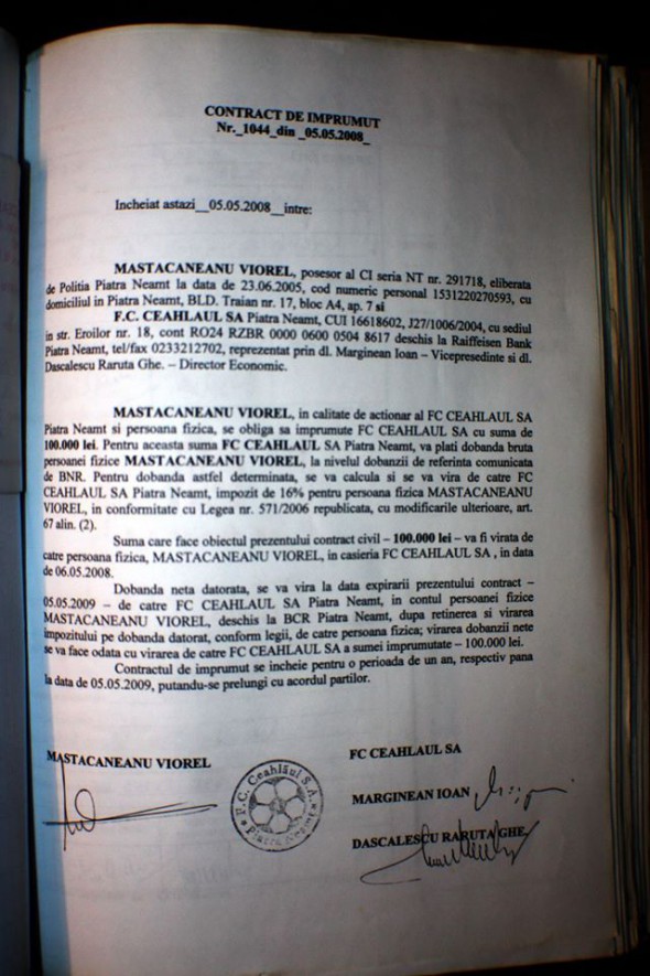 Contractul de împrumut Mestecăneanu - Ceahlăul