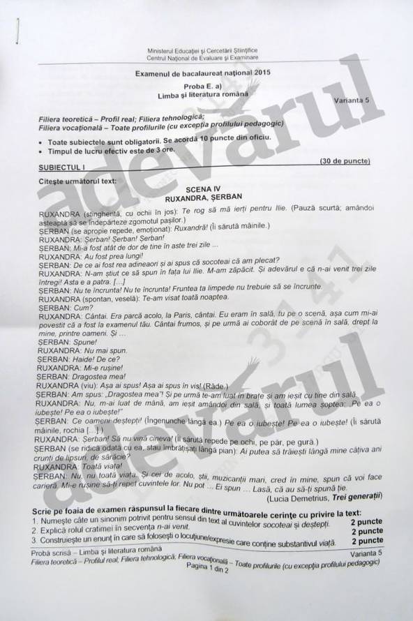 SUBIECTE BAC 2015. Iată subiectele la limba română. Au fost grele?