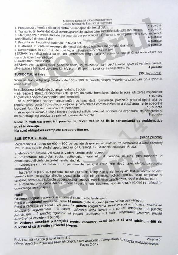 SUBIECTE BAC 2015. Iată subiectele la limba română. Au fost grele?